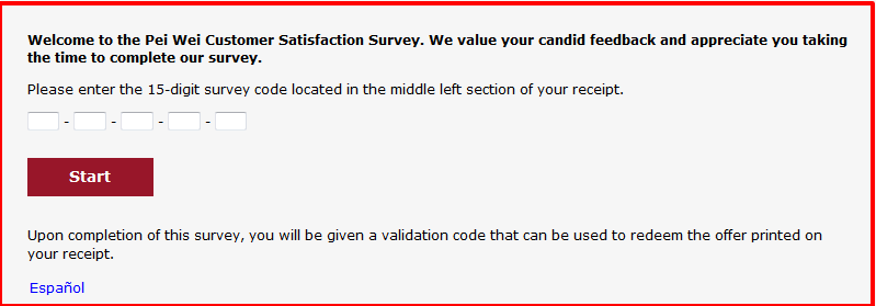 Pei Wei Customer Satisfaction Survey