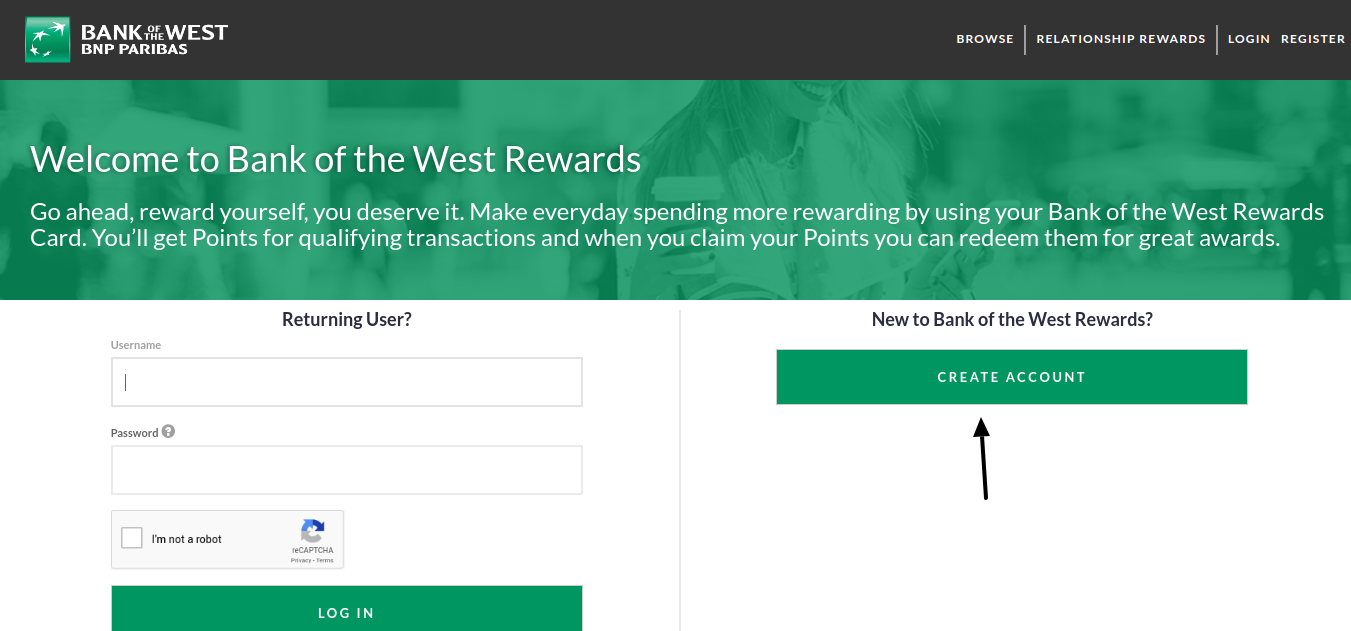 Bank of the West Rewards Create Account