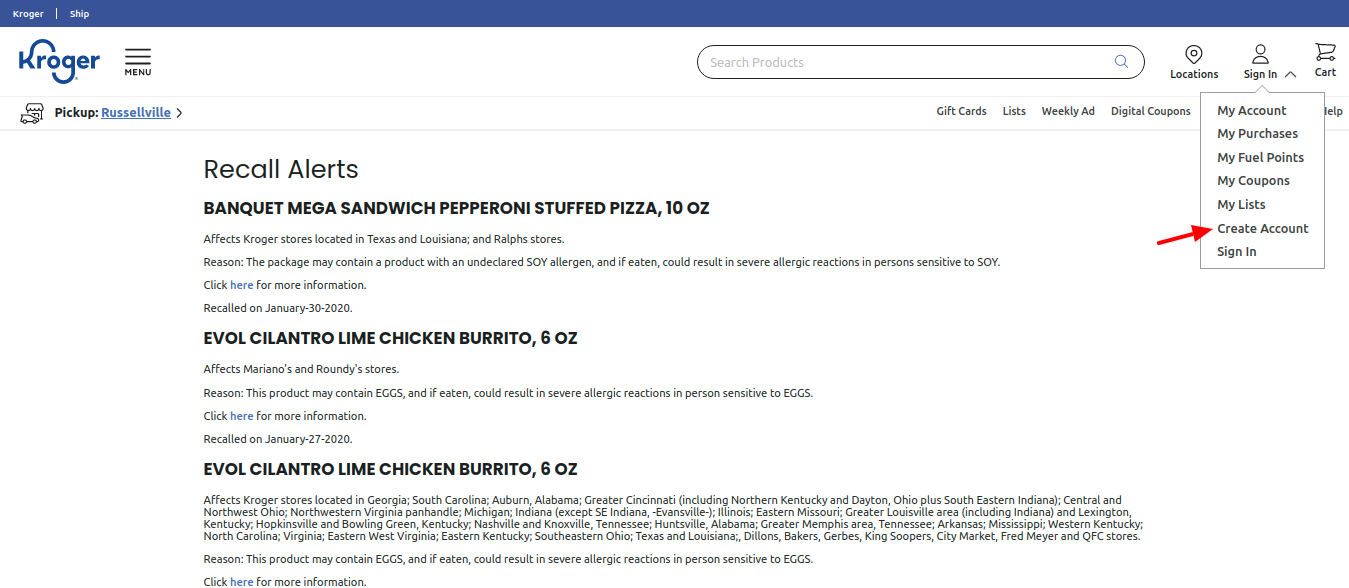 Kroger Recall Create Account