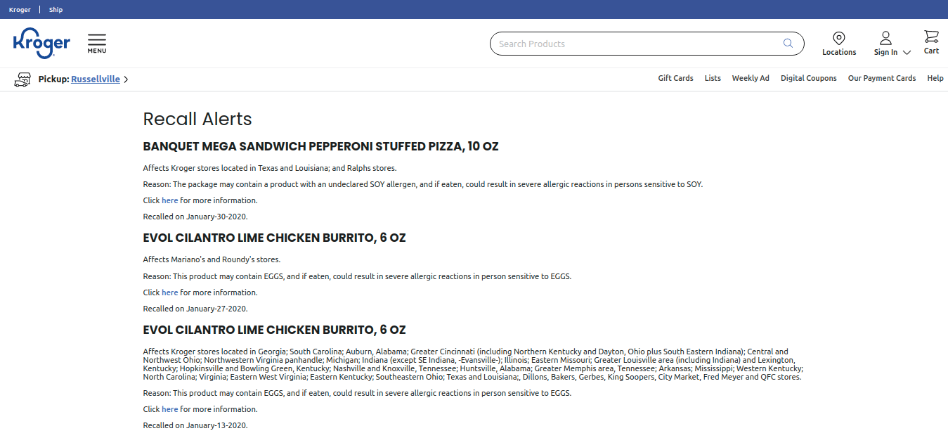 Kroger Recall Product