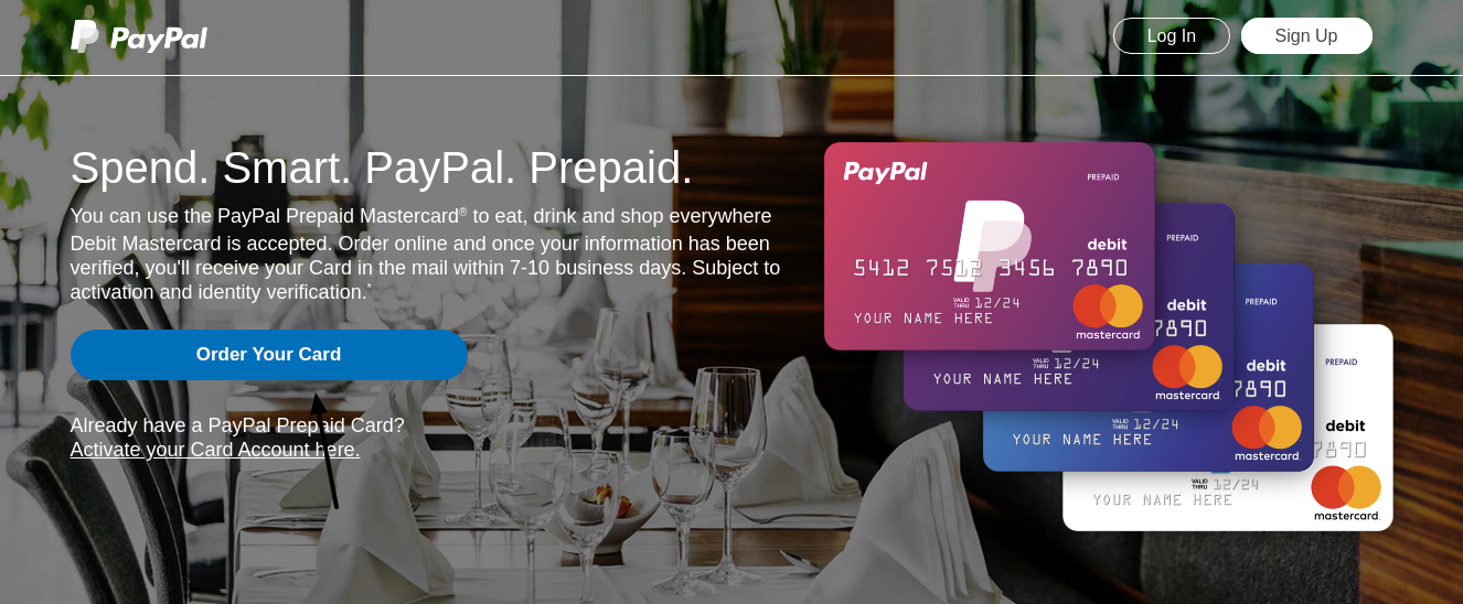 PayPal Prepaid Card order