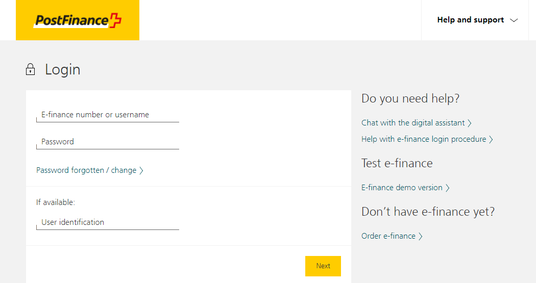 postfinance login