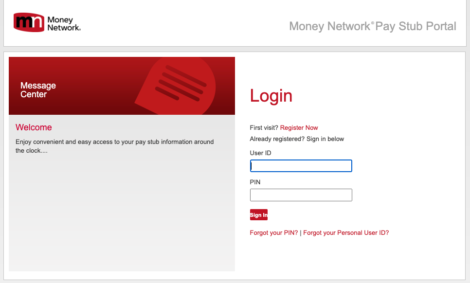 money network pay stub portal