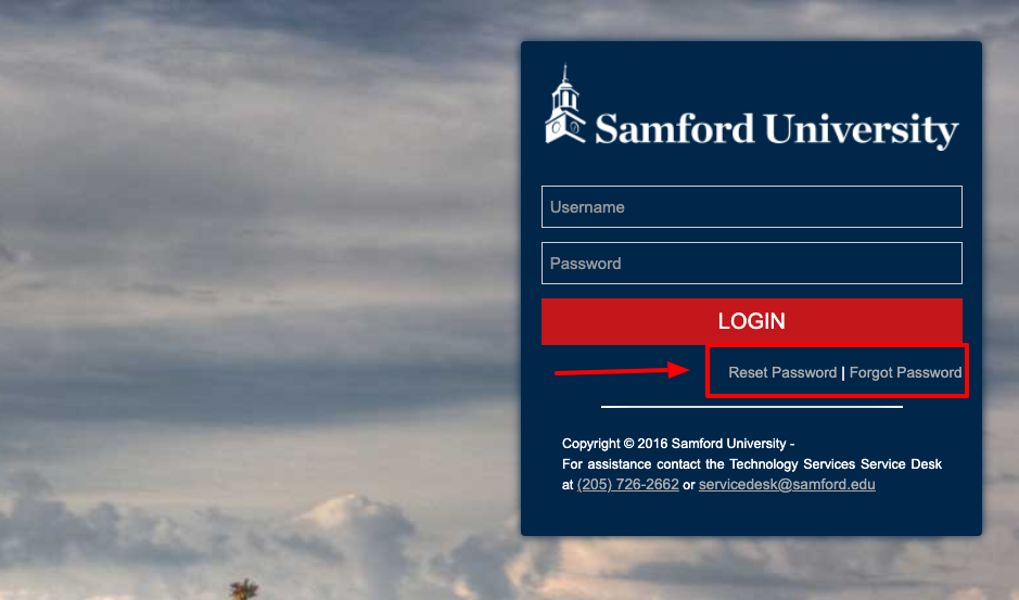 samford university reset paswword