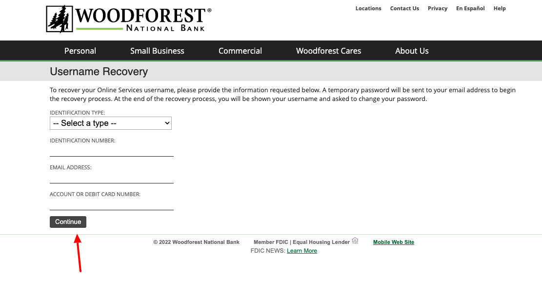 woodforest bank forgot username
