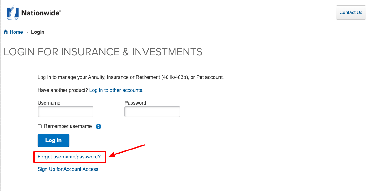 nationwide pet insurance forgot password page