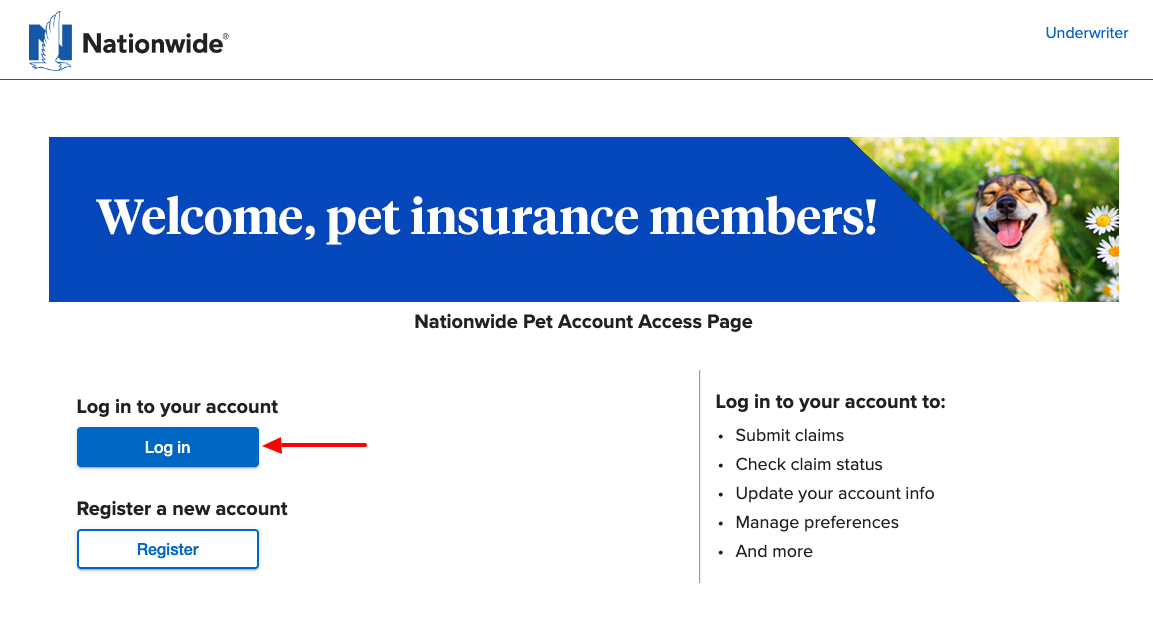 nationwide pet insurance login page