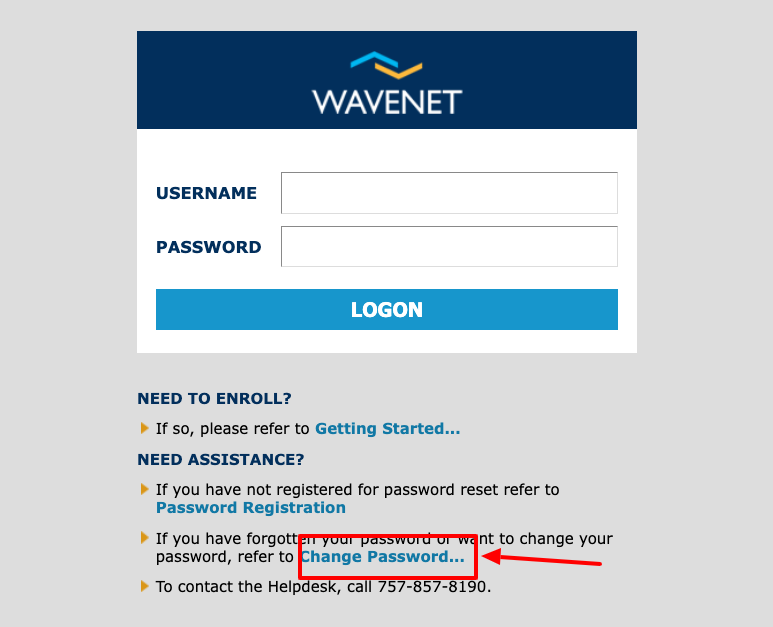 sentara wavenet change password page