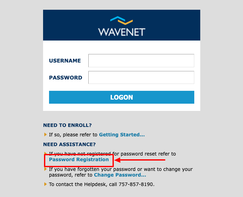 sentara wavenet password registration page