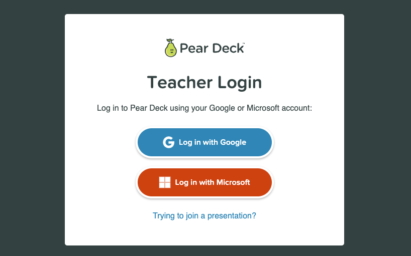 peardeck teacher login page