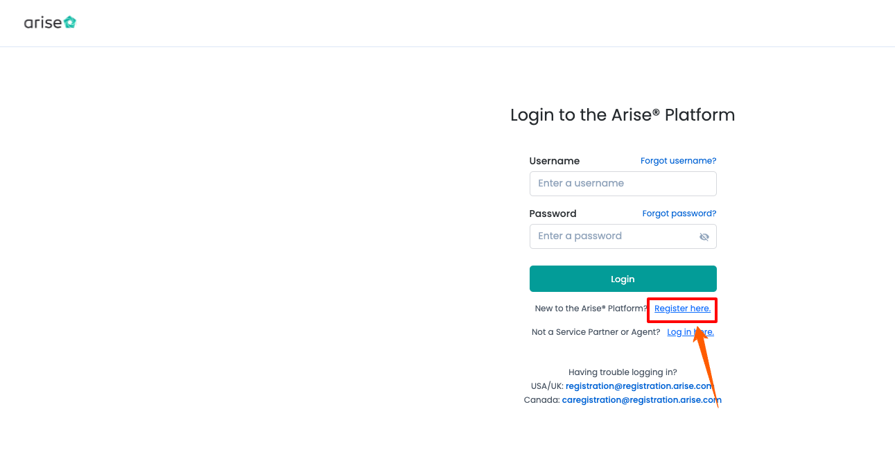 Regitser for Arise Login Account