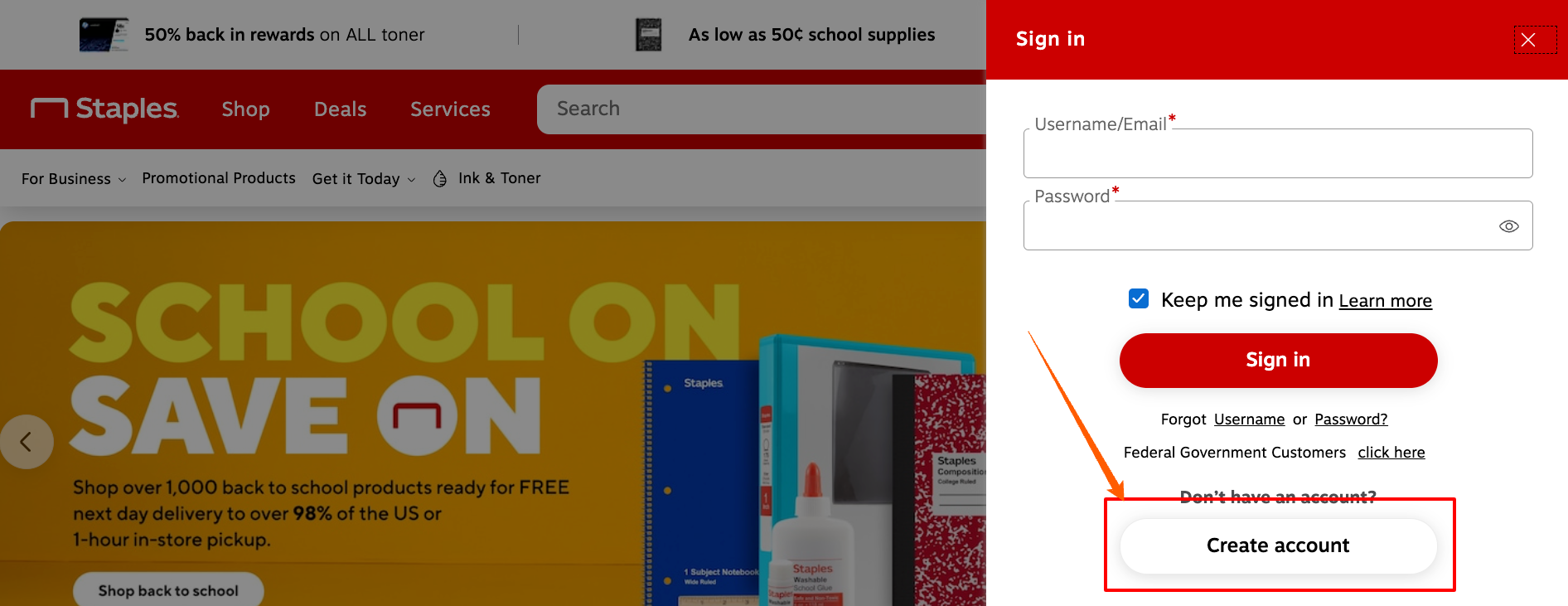 Staples Login Create Account