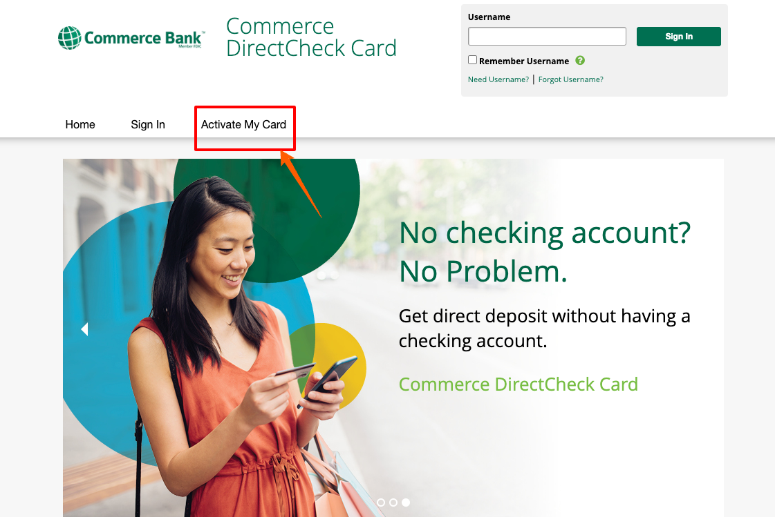 commerce directcheck card activation