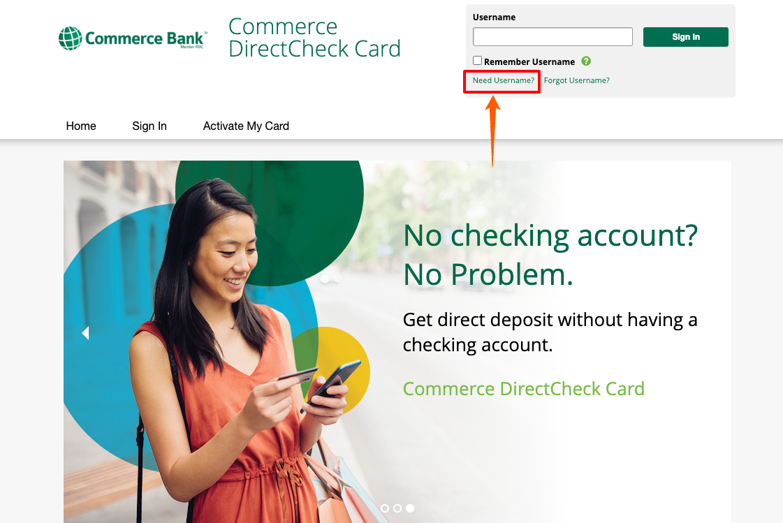 commerce directcheck card new account create