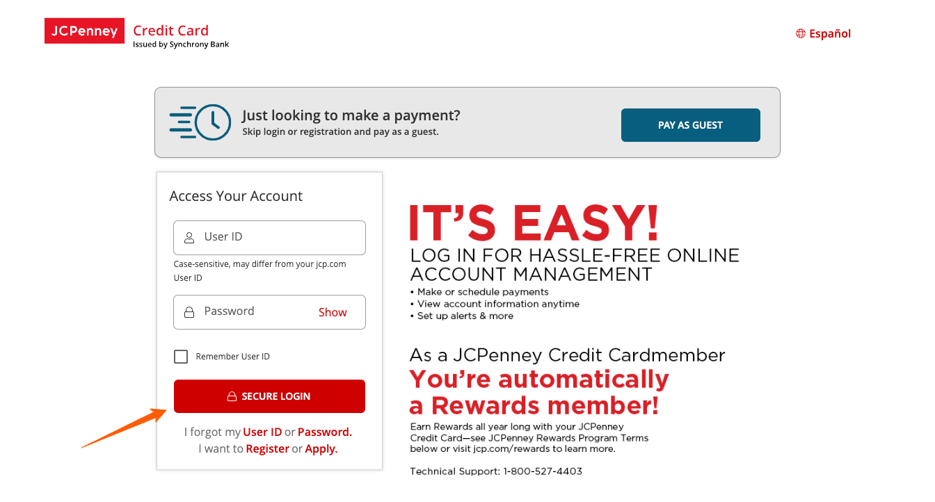 jcpenney credit card login