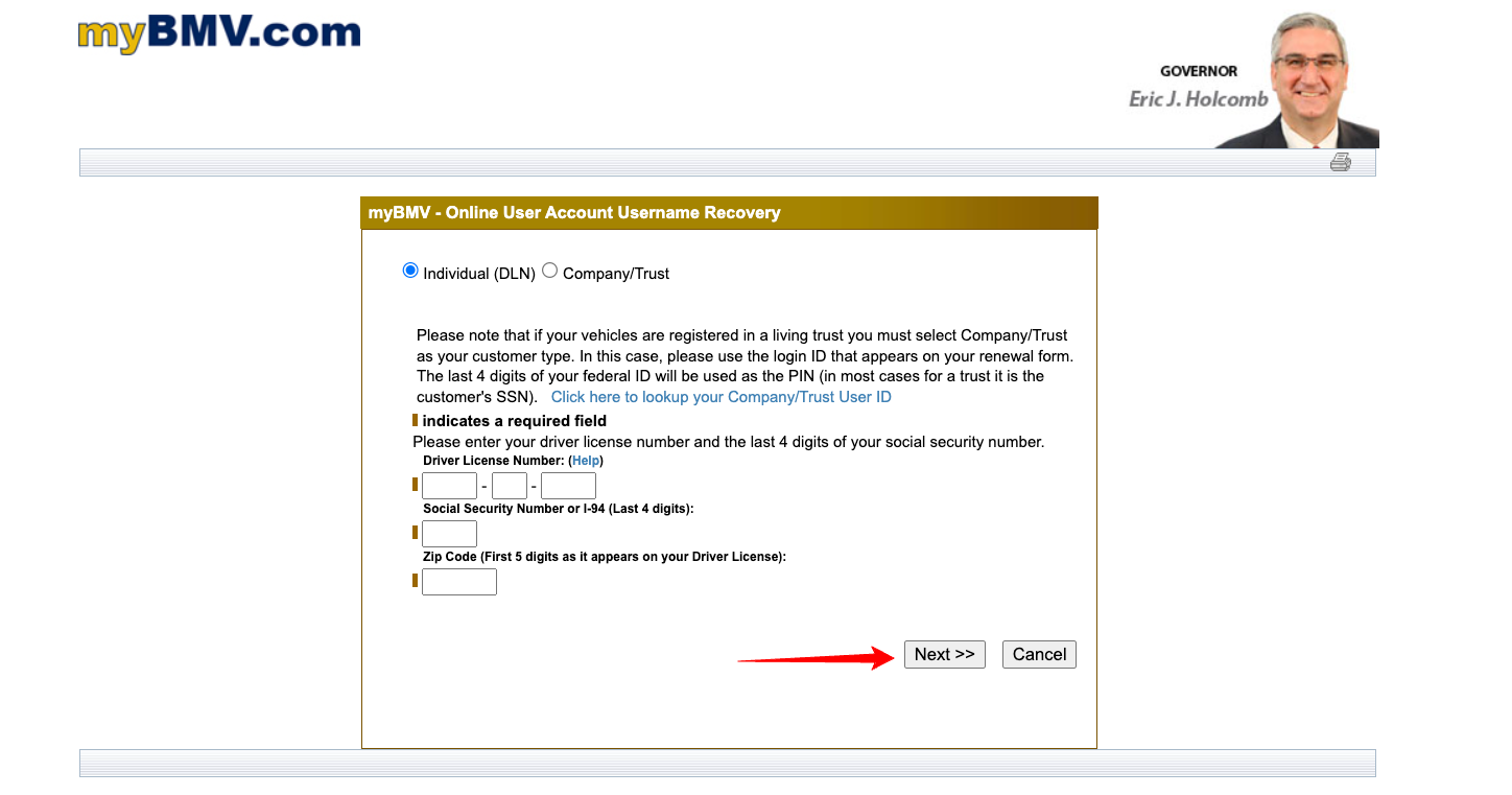 myBMV-Indiana-Bureau-of-Motor-Vehicles forgot username